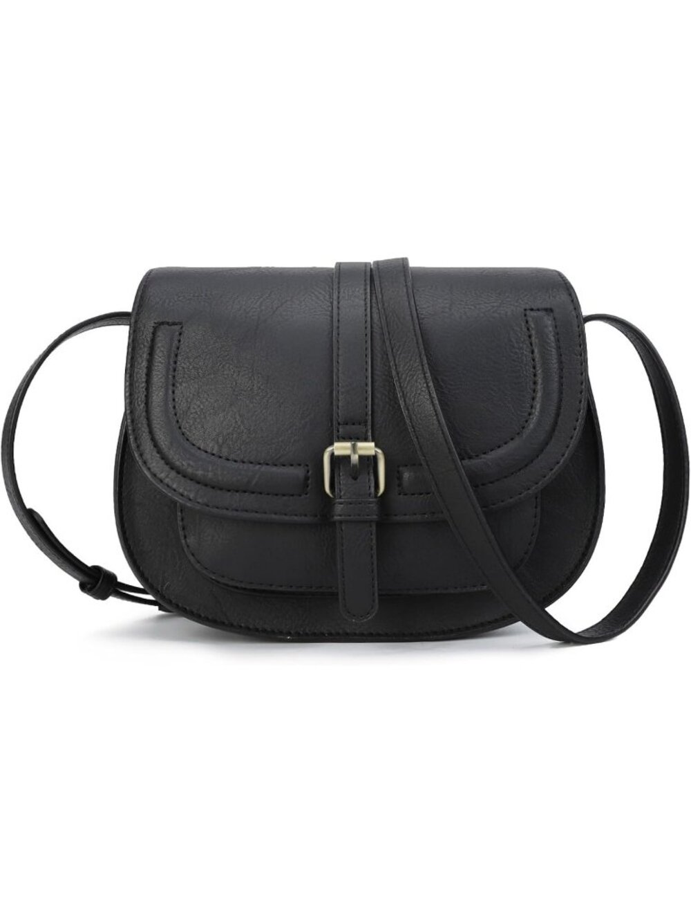 Women's Black Retro Vegan Leather Vintage Saddle Crossbody Bag Small Boho Purse